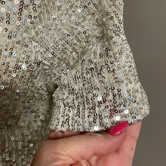 7 for All Mankind women’s FULL silver sequins T shirt mini dress formal slip on - Picture 4 of 13